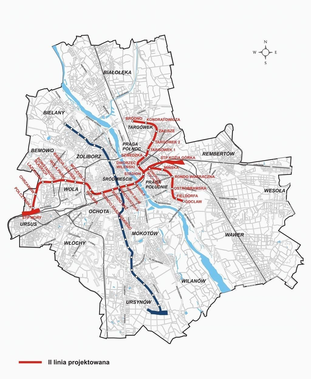 Planowa mapa II linii metra